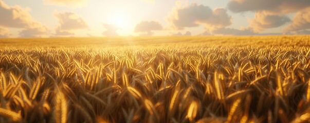 Wall Mural - Sunlit wheat field with golden hues, 4K hyperrealistic photo