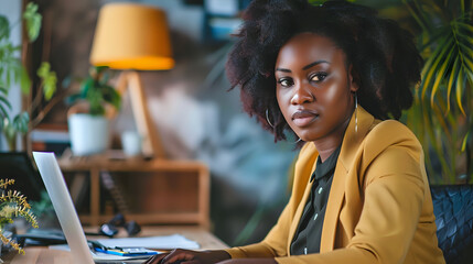 A woman working intently at her desk with a computer monitor, illustrating the concept of productivity and concentration.