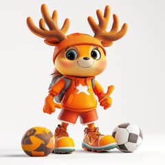 Canvas Print - A cheerful cartoon character with antlers, dressed in orange sportswear, holding a snack.