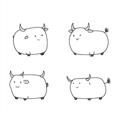 Poster - Four cute, cartoonish cows with different expressions and poses.