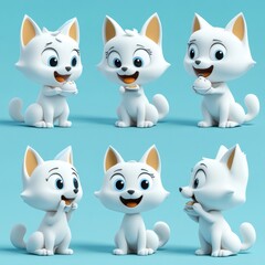 Poster - A cute animated white cat character enjoying ice cream in various playful poses.