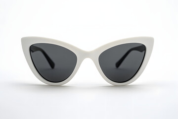 Front view of white retro cat eye sunglasses isolated on white