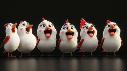 Poster - A group of animated birds expressing joy and excitement.