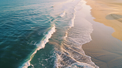 Wall Mural - Morning Serenity: Pristine Beach at Dawn Captured from a Breathtaking High Angle