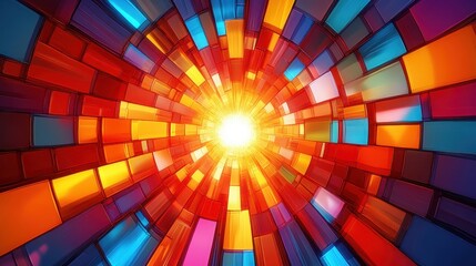 Wall Mural - A colorful spiral with a bright yellow sun in the center