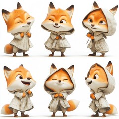 Wall Mural - A cute animated fox character in various playful poses and expressions.