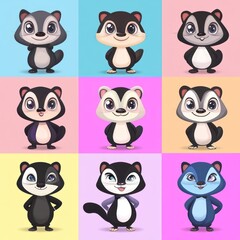 Wall Mural - A colorful grid of cartoon-style animals with various expressions and poses.