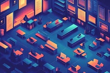 Aufkleber - Modern office interior with neon lighting.