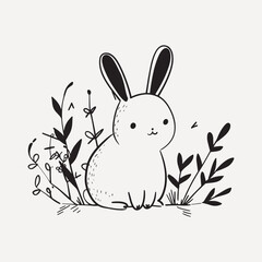 Wall Mural - Cute bunny illustration with plants