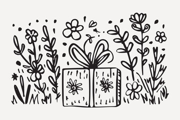 Hand-drawn floral gift box