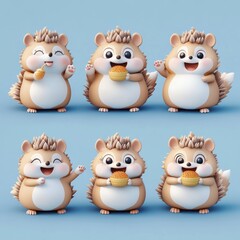 Poster - Cute cartoon hedgehogs enjoying ice cream in various cheerful poses.