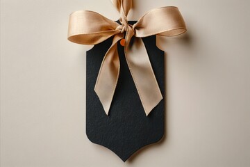 Wall Mural - A black gift tag with a gold ribbon tied around it