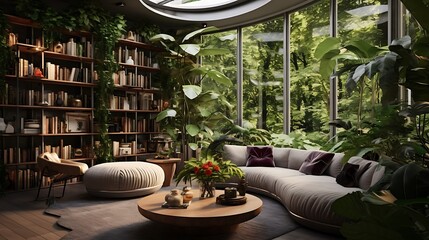 Stylish living area with an indoor jungle and elegant design