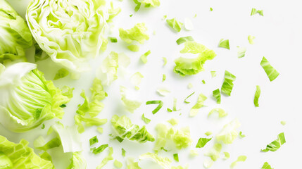 Wall Mural - A close up of shredded lettuce on a white background