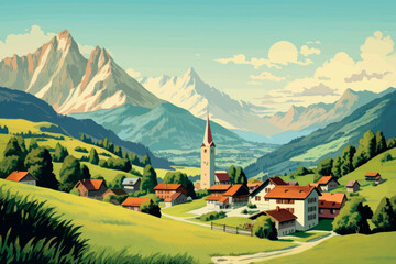 Canvas Print - Scenic alpine village landscape