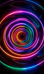 Wall Mural - A colorful neon spiral design on a black background