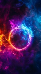 Wall Mural - A colorful abstract background with smoke and a circle of fire