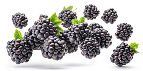 Wall Mural - Falling blackberry isolated on white background