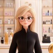 © ChimE - A charming animated esthetician with blonde hair and glasses, exuding warmth in a luxurious treatment room.