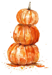 Wall Mural - Stacked watercolor pumpkins illustration