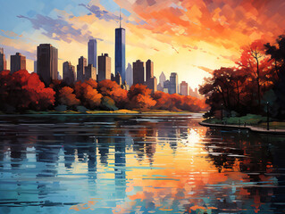 Wall Mural - Awesome view of sun on sky with city horizon