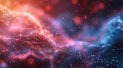 Poster - minimalistic tech particles, bright colors, no figures, smooth lines, interconnected nodes, futurist
