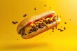 © LimeSky - American fast food with a simple design Flying sandwich on yellow