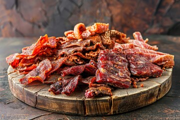 Canvas Print - Assortment of jerky from chicken beef and pork for beer snacks