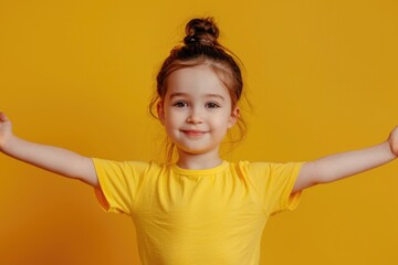 Wall Mural - A young child stretching her arms, possibly embracing something or someone