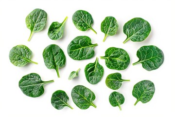 Sticker - Baby Spinach leaves isolated on white background seen from above