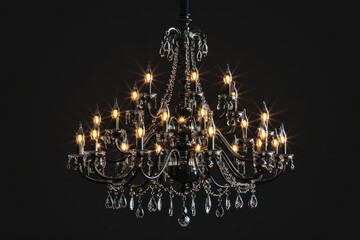 Poster - Beautiful modern lamp chandelier on black background adding luxury to interior decor