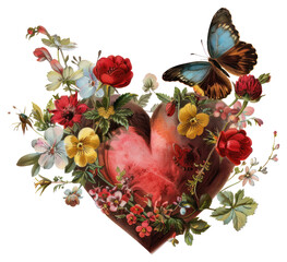 Sticker - PNG Floral heart butterfly illustration