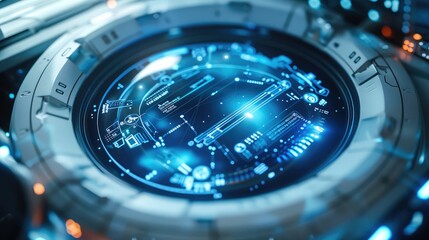Fototapete - A futuristic monitoring system with real-time biometric data streaming, AI-driven health alerts, and a clean blue and white design for continuous health monitoring. Generative AI.