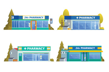 Canvas Print - Vector illustration element of pharmacy store building, drugs shop flat design style