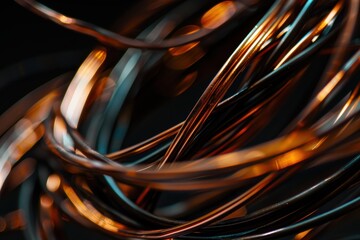 Black background in studio with wires and copper