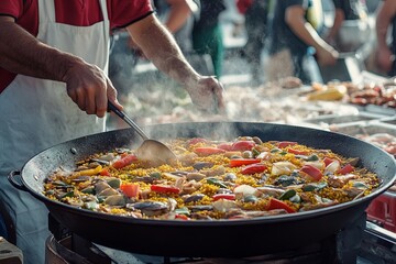 A man is cooking food in a large pot