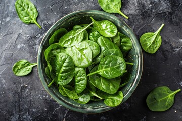 Wall Mural - Bowl of fresh raw organic baby spinach