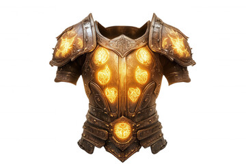 A decorative medieval armor chestplate with glowing elements, transparent background