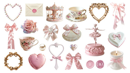 png coquette collage element set, transparent background