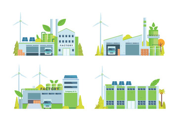 Wall Mural - Sustainable Smart Green Factory building illustration, vector elements for city and industry illustration. flat style and front view	