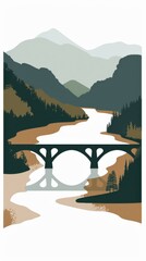 Poster - Arched Bridge Over River in Mountain Valley