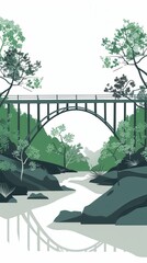 Poster - A Bridge Over a Winding River in a Lush, Green Forest