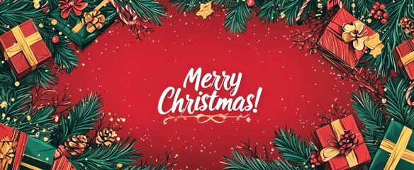 merry christmas banner on red background