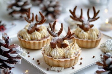 Sticker - Christmas dessert with chestnut cream reindeer shaped tartlets