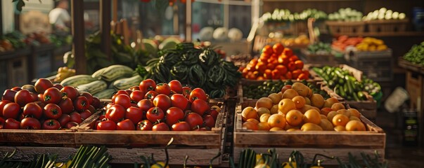 Wall Mural - Farmer's market with fresh produce, 4K hyperrealistic photo