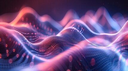 Poster - An sound wave vibrations, the shape and frequency changes of sound waves are clearly visible, and the background is a waveform diagram of music. Generative AI.