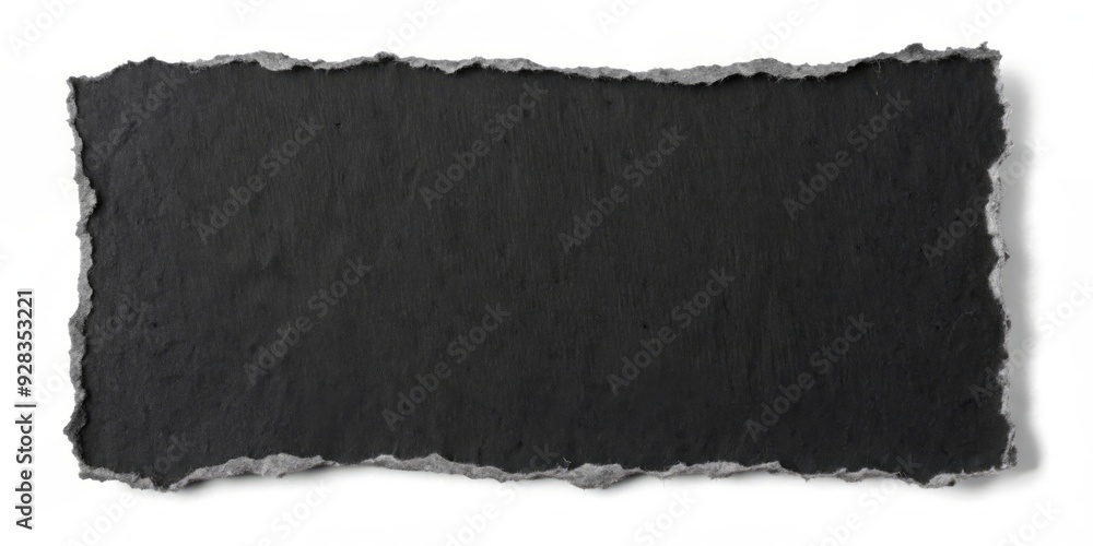 _ .Isolated torn black paper rectangle with rough edges on a pure white ...
