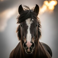 close-up horse head with blurred background, photo