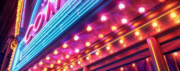 retro movie theater marquee with bright lights, 4k hyperrealistic photo