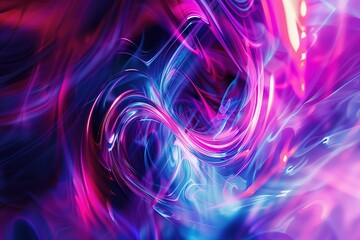 Wall Mural - Vibrant abstract digital art with swirling neon colors of pink, blue, orange, and purple in dynamic flowing patterns
